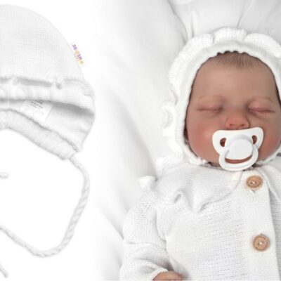 Pletená čiapočka na zaväzovanie bonetka Girl, Hand Made Baby Nellys, biela, veľ. 68/74