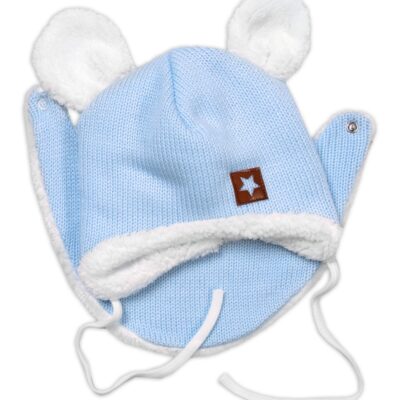 Pletená zimná čiapka s kožúškom a šatkou Star, modrá, veľ. 80/86