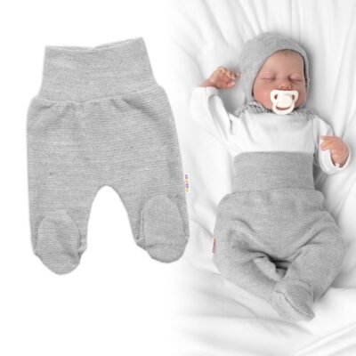 Pletené dojčenské polodupačky Hand Made, Baby Nellys, sivé, veľ. 62