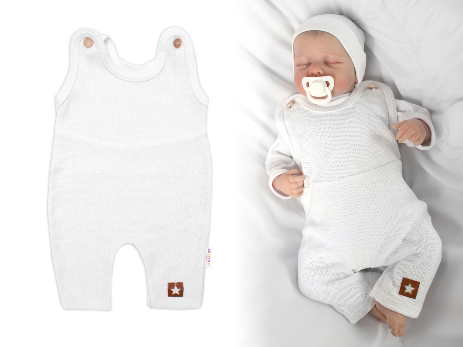 Pletené láclové nohavice Boy Star, Baby Nellys, biele, veľ. 62