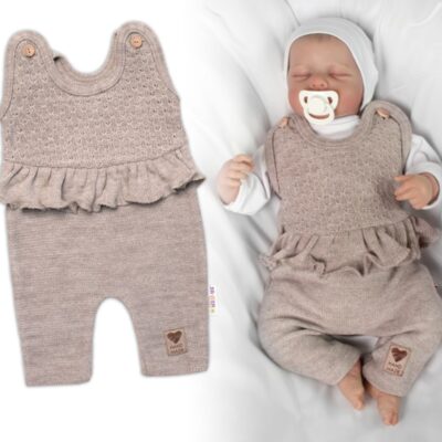 Pletené láclové nohavice Girl s volánikom, Baby Nellys, béžové, veľ. 74