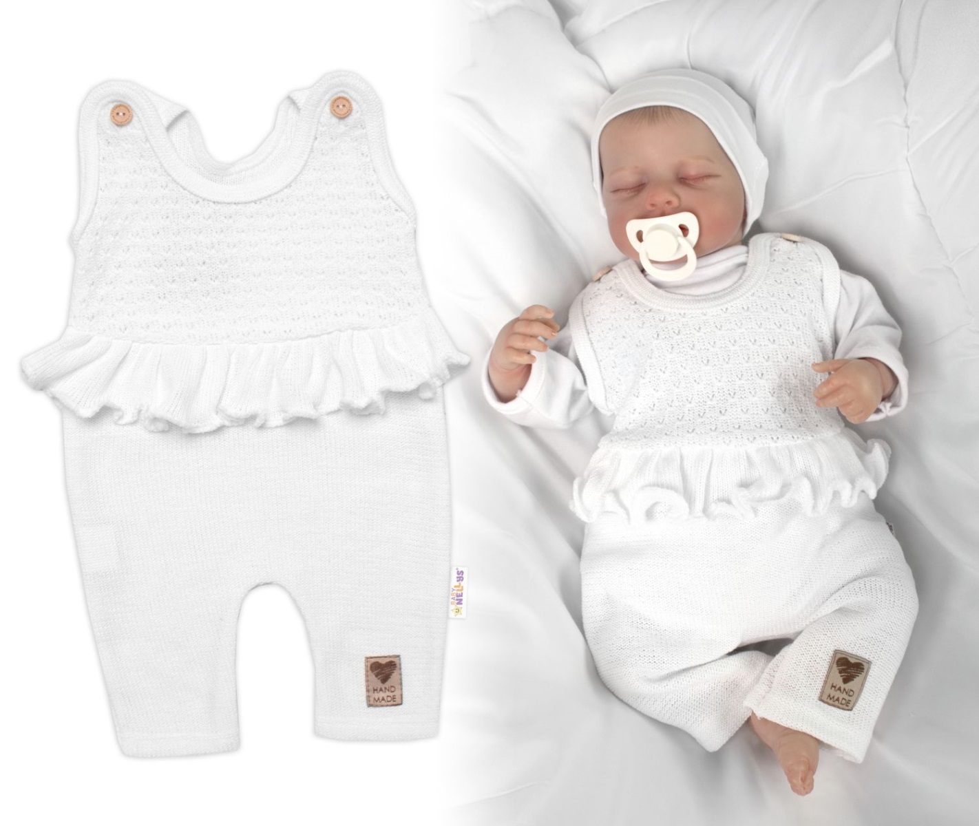 Pletené láclové nohavice Girl s volánikom, Baby Nellys, biele, veľ. 68