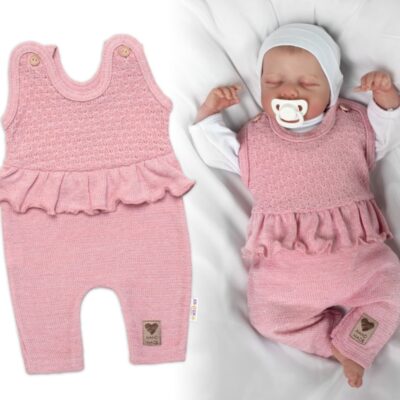 Pletené láclové nohavice Girl s volánikom, Baby Nellys, púdrovo ružové, veľ. 68