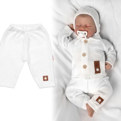 Pletené nohavice Hand Made Boy, Baby Nellys, biele, veľ. 74