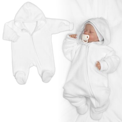 Pletený overal s kapucňou, CUTE - biely, veľ. 74