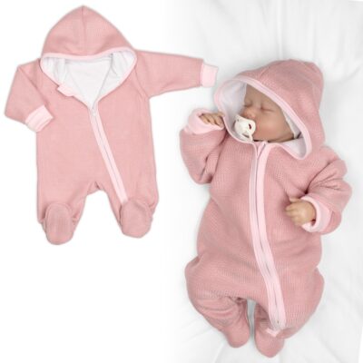Pletený overal s kapucňou, CUTE - púdrovo růžová, veľ. 74