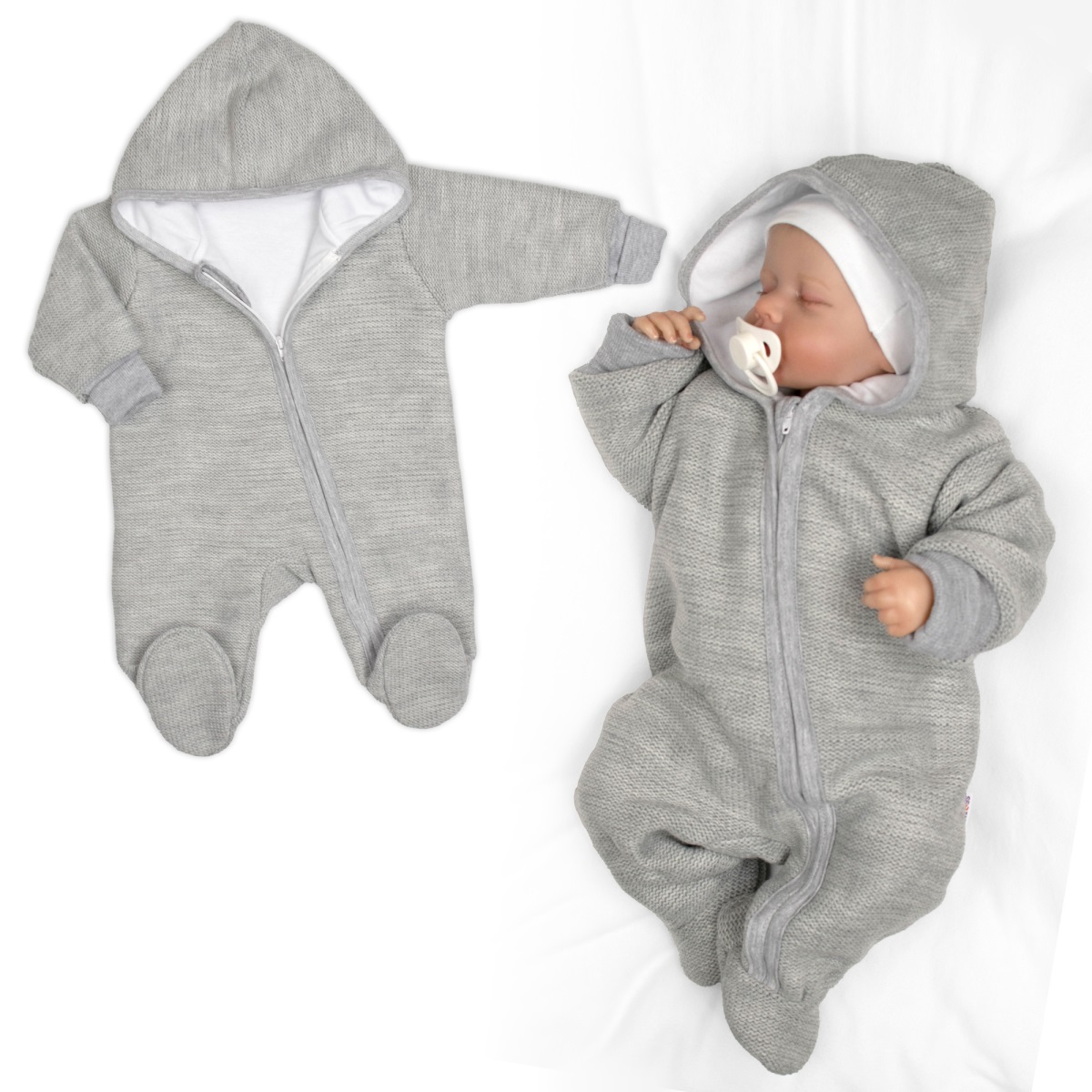 Pletený overal s kapucňou, CUTE - sivá