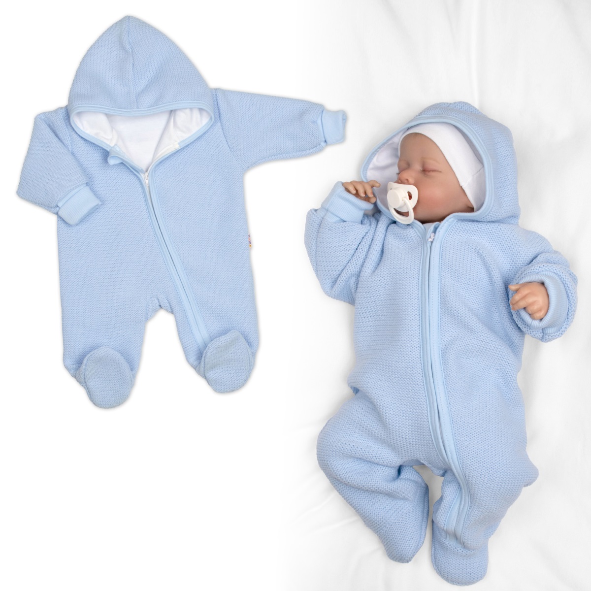 Pletený overal s kapucňou, CUTE - sv. modrý, veľ. 74