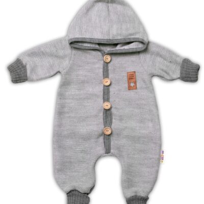 Pletený overálok s kapucňou Hand Made STAR, Baby Nellys, sivý, veľ. 68/74