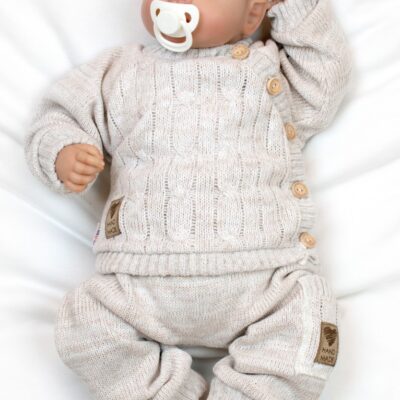 Pletený svetrík a nohavice s vreckom Hand Made 2D, Nature - béžový melírok. veľ. 80