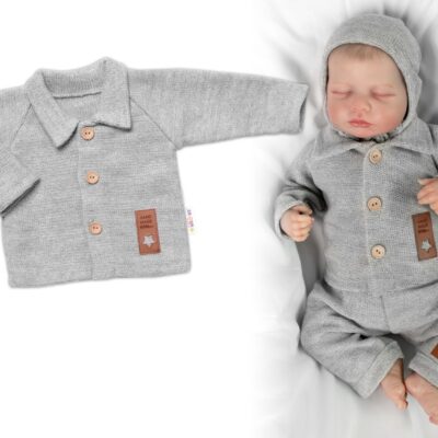 Pletený svetrík s gombíkmi Boy, Baby Nellys, sivý