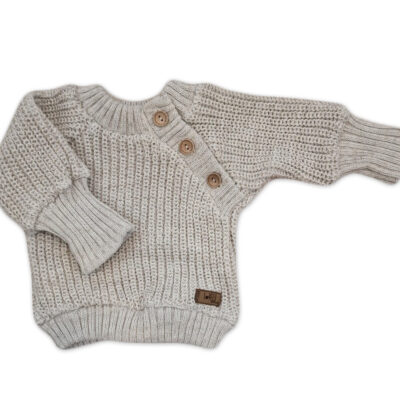 Pletený svetrík s gombíkmi Lovely, predĺžené náplety, sv. šedý, 68/74
