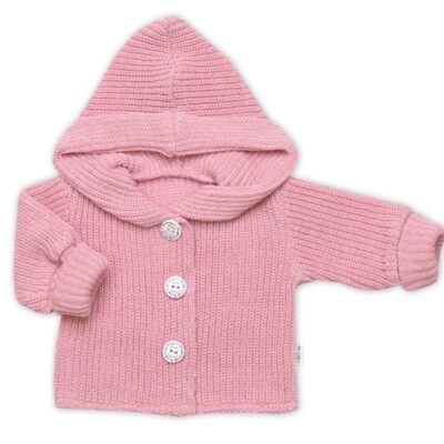 Pletený svetrík s kapucňou a gombíkmi Made with Love, ružový