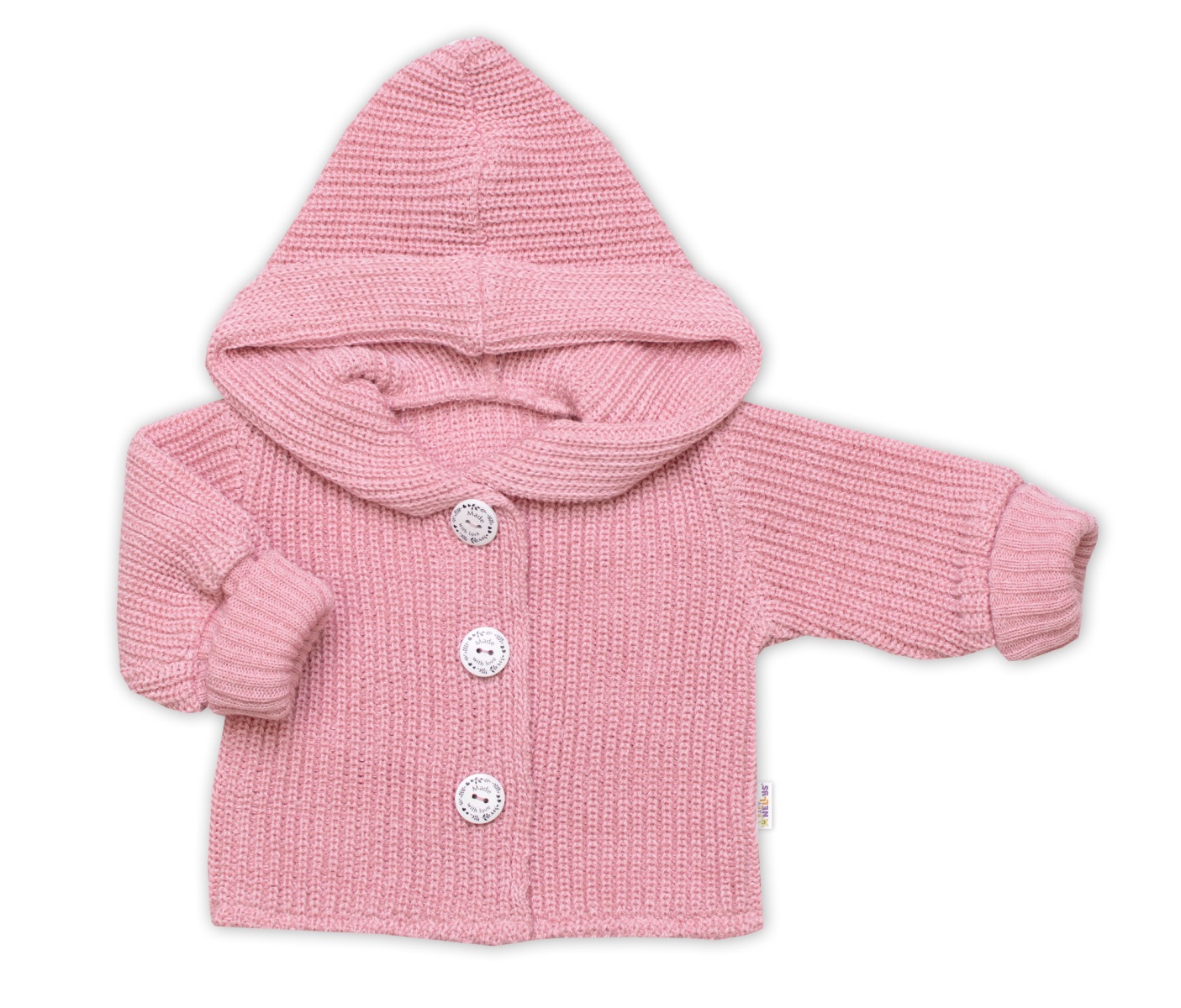 Pletený svetrík s kapucňou a gombíkmi Made with Love, ružový