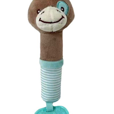 Plyšová hračka s pískatkom a hryzátkom Somárik, 17 cm - modrá, hnedá