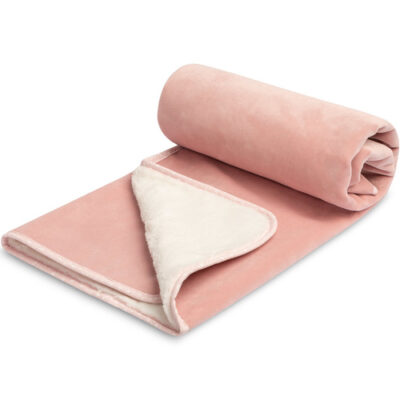 Plyšová obojstranná deka 80x100 cm, púdrovo ružová/krémová