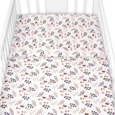 Povlečení do postýlky, 2D sada flanel - Louka, Baby Nellys, béžová/bílá, 135x100 cm