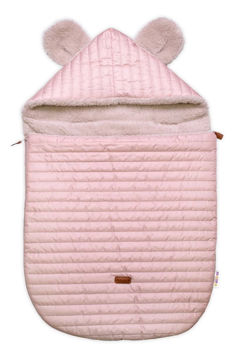 Prešívaný fusák 2v1 s kapucňou a luna podšívkou Made with Love, pudrovo ružový