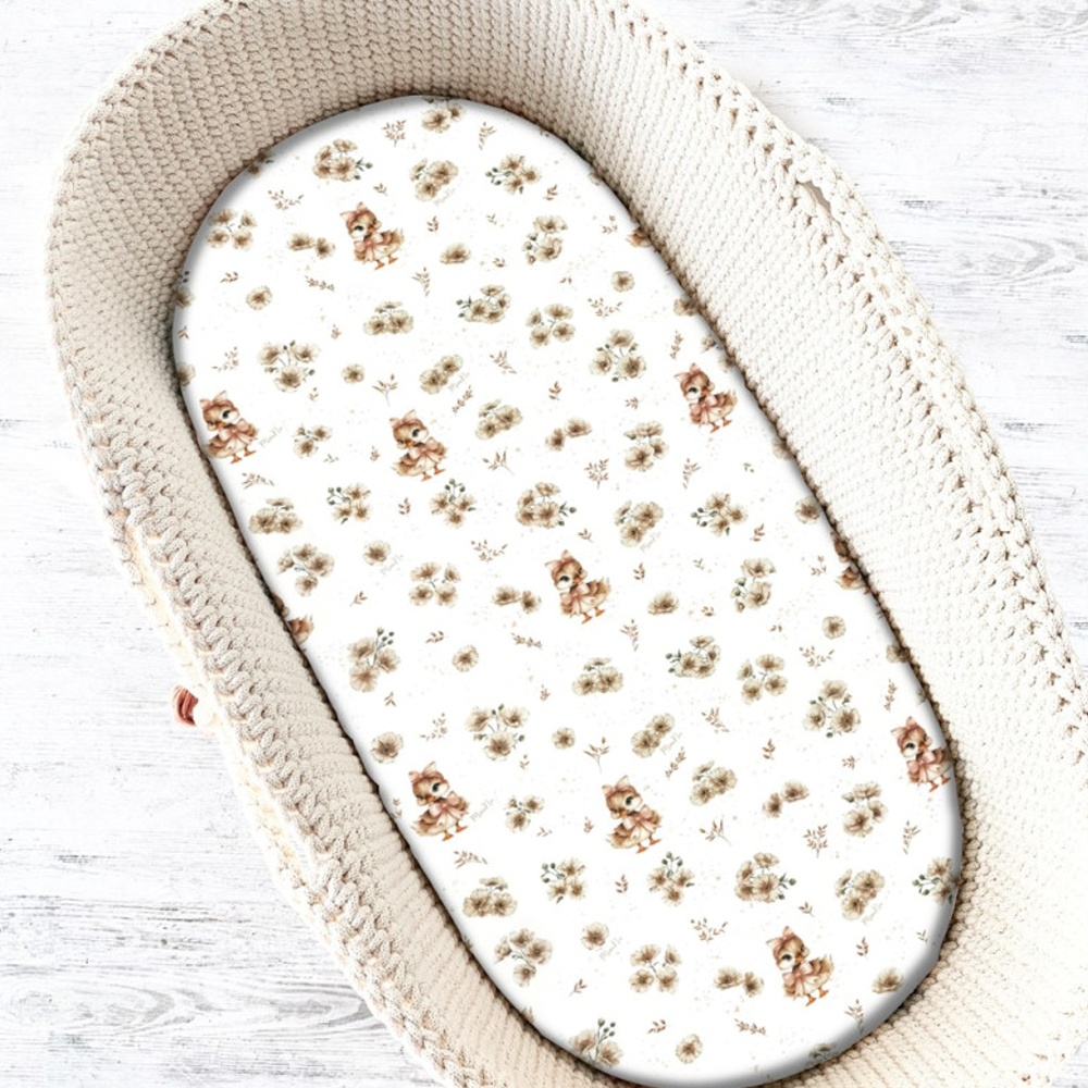 Prestieradlo do kočíka, koša, bavlna, Kačički - biela béžová