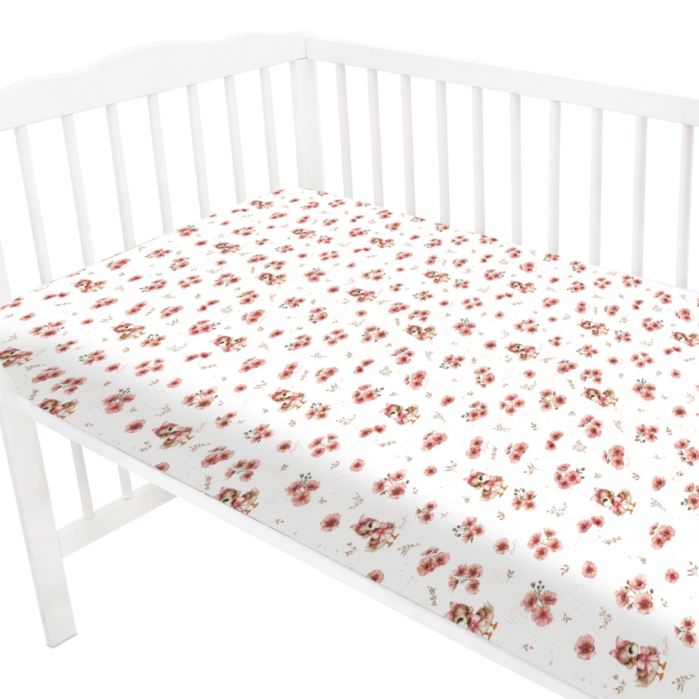 Prestieradlo do postieľky 140x70cm, bavlna, Kačičky - biela, púdrovo ružová