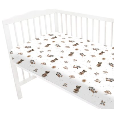 Prestieradlo do postieľky 140x70cm, bavlna, Méďa pilot - biela, béžová