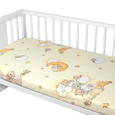 Prestieradlo do postieľky 140x70cm, bavlna Premium, Medvedík na rebríku, žlté