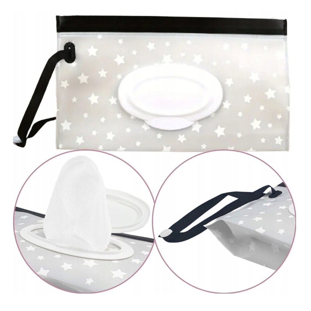 Puzdro/obal na vlhčené obrúsky, Hviezdičky - šedá, biela