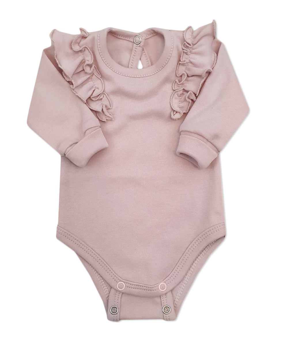 Rastúce body dlhý rukáv s volánikmi, bavlna, staroružová, veľ. 68/74