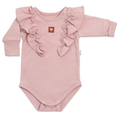 Rastúce body NATURE, dlhý rukáv s volánikmi, bavlna, staroružová, veľ. 62/68