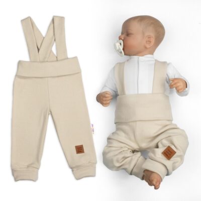 Rastúce legíny s trakmi, rebrované so širokým pásom - béžové, 68/74