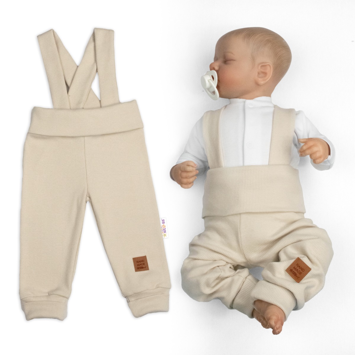 Rastúce legíny s trakmi, rebrované so širokým pásom - béžové, 92/98