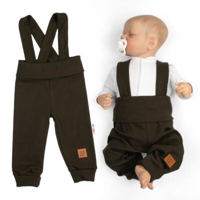 Rastúce legíny s trakmi, rebrované so širokým pásom - čokoláda, 68/74