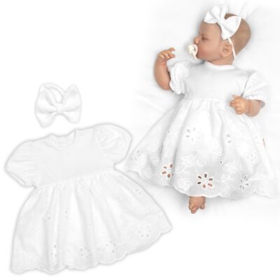 Rastúce sukničkobody LUISA + čelenka, kr. rukáv, bavlna/madeira, 2D sada, biele, 68/74