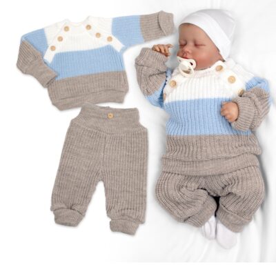 Rastúci pletený svetrík a nohavice s gombíkmi Boy, 2D - prúžky, veľ. 68/74