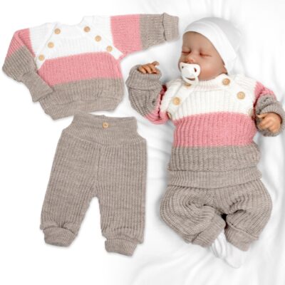 Rastúci pletený svetrík a nohavice s gombíkmi Girl, 2D - prúžky