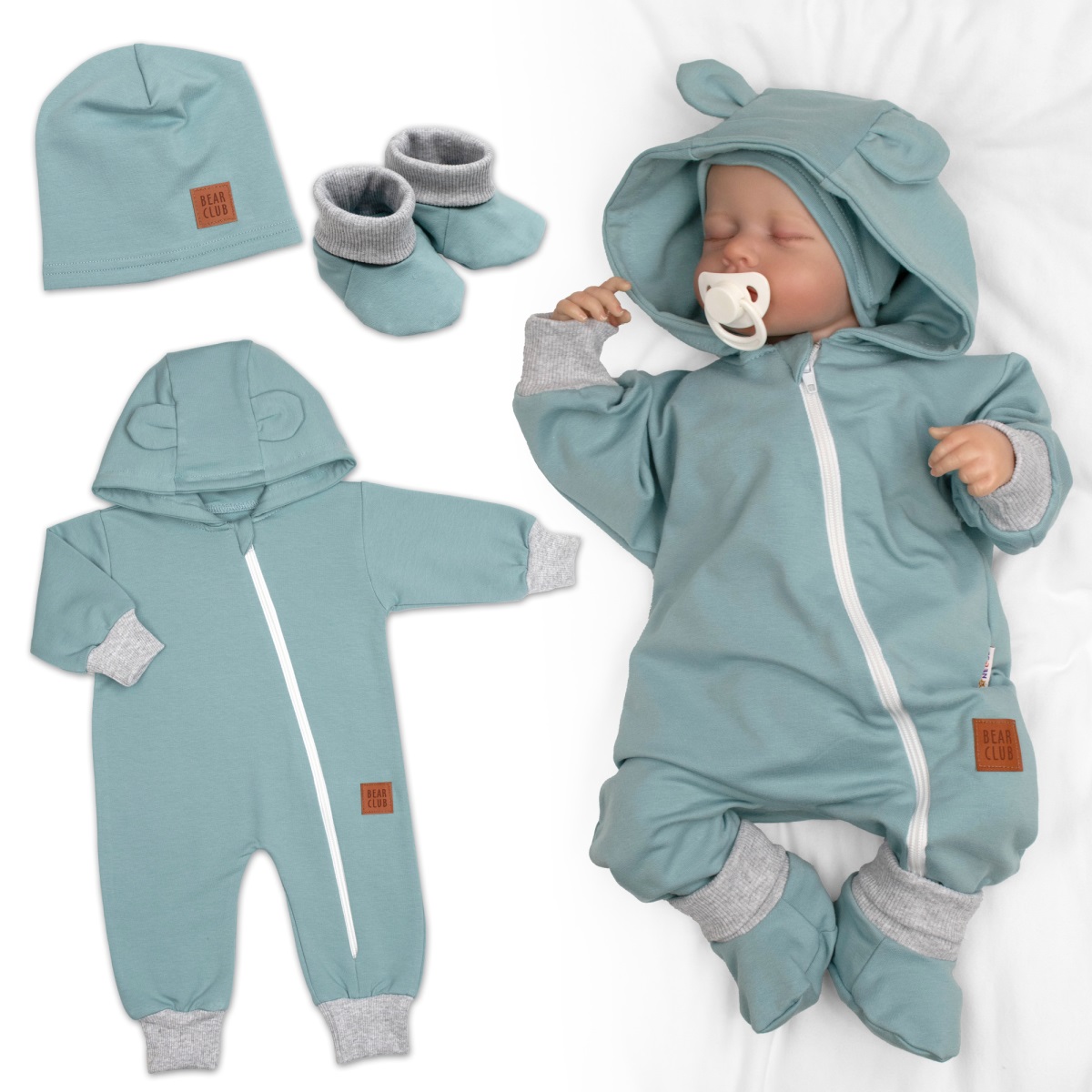 Rastúci teplákový overal pre bábätko, čiapky, topánky, 3D, Nature - ledová mata, šedá