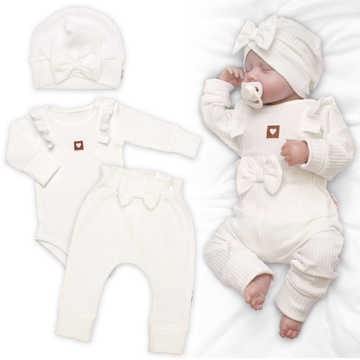 Rebrovaná rastúca súprava 3D, Baby Girl - smotanová