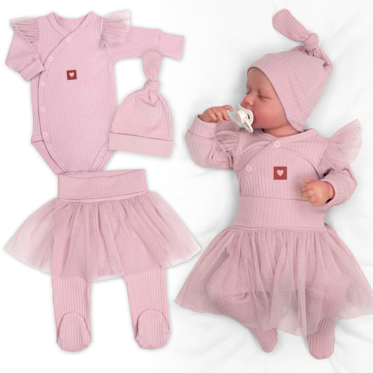 Rebrovaná rastúca súprava 3D Lux, Sweet Angel - púdrovo ružová, 62/68