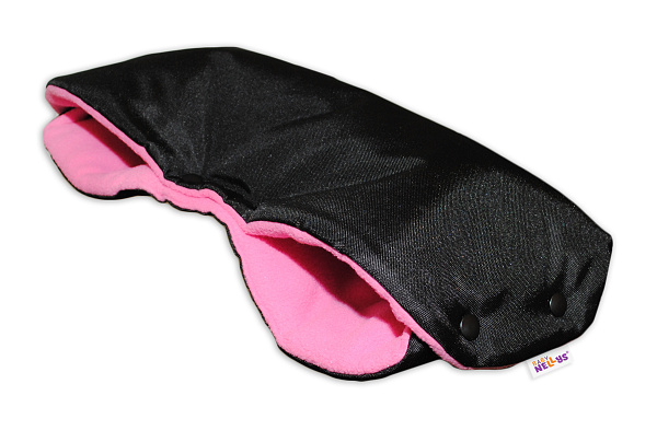 Baby Nellys: Fleesový rukávnik ku kočíku (čierny/ružový)