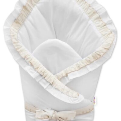 Rýchlozavinovačka s volánikmi, vyšívkou a stuhou, biela