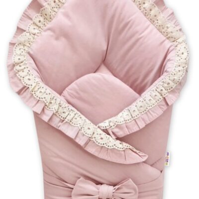 Rýchlozavinovačka s volánikmi, vyšívkou a stuhou, púdrovo ružová