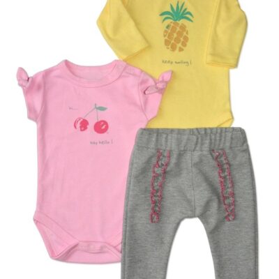 Sada 1 x body dl. rukáv, 1 x body kr. rukáv + 1 x tepláčiky K-Baby - Keep smiling, veľ. 68