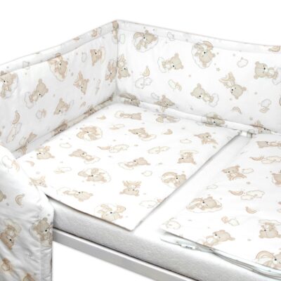 Sada do postieľky Mantinel s obliečkami, 3D sada - Malý Macko, biela/béžová, 135x100 cm