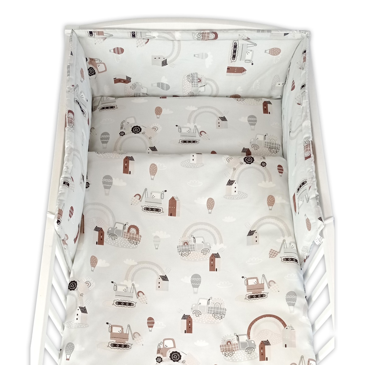 Sada do postieľky Mantinel s obliečkami, 3D sada - Malý staviteľ, šedá, 135x100