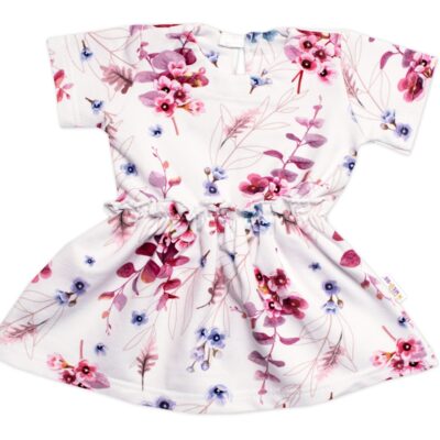 Šaty kr. rukáv, bavlna, Kvietky Berberys Baby Nellys, smotanové, veľ. 116/122