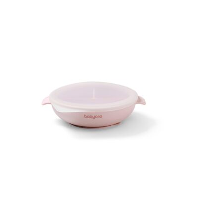 Silikónová miska s prísavkou a viečkom - ružový