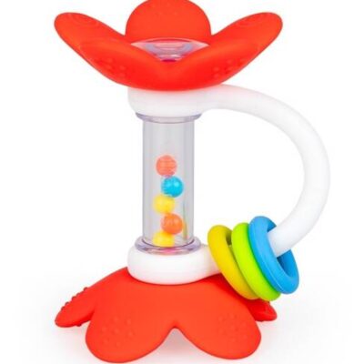 Silikónové hryzátko, hrkálka Kvetina, červené