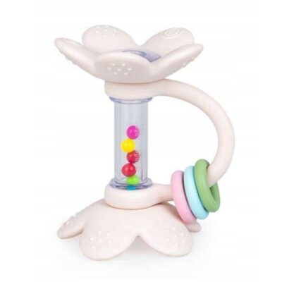 Silikónové hryzátko, hrkálka Kvetina, smotanové