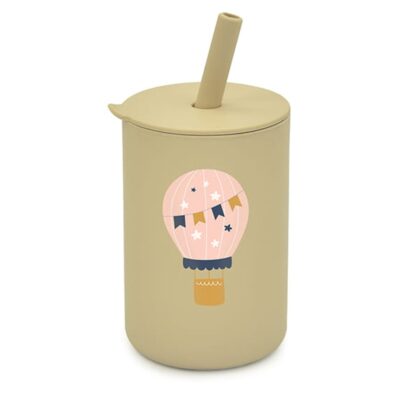 Silikónový hrnček so slamkou Balón, 150 ml - sv. béžový