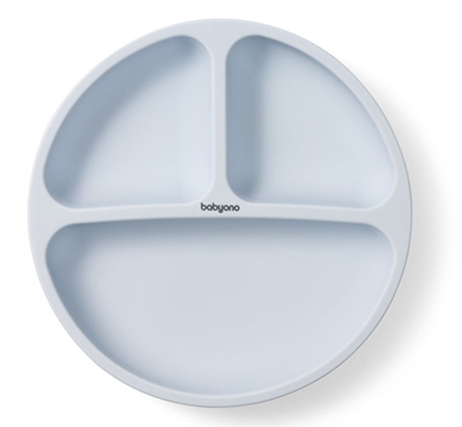 Silikónový tanier, trojkomorový s prísavkou - modrý